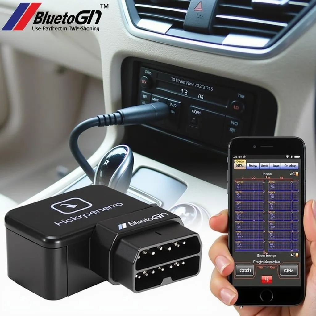 BMW OBD2 Bluetooth adapter connected to a smartphone