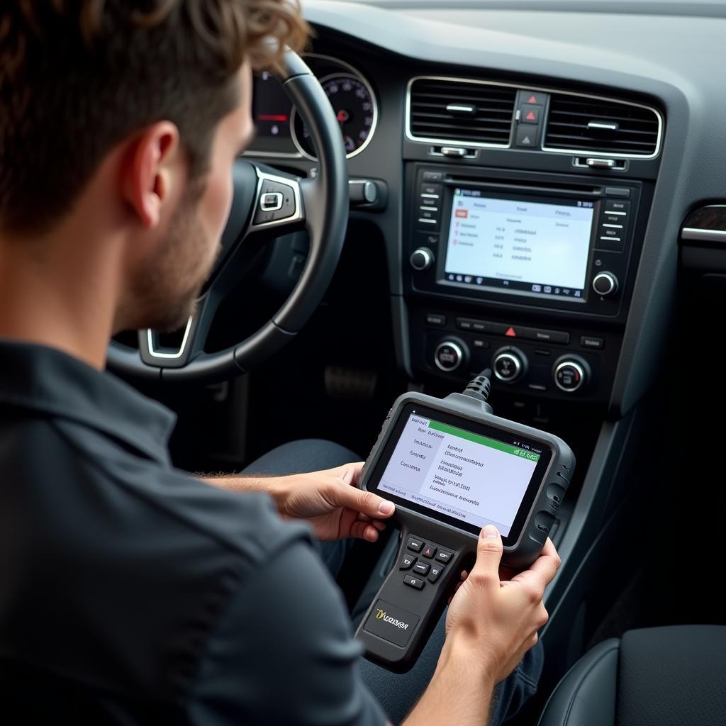 Mechanic using a CAG Standalone OBD2 Scanner