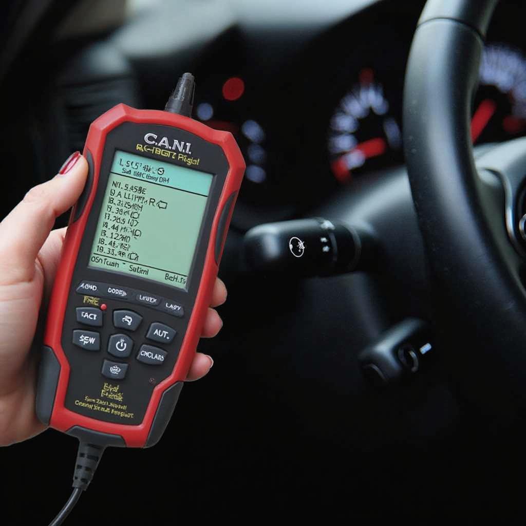 CAN OBD2 V5 Code Scanner Displaying Diagnostic Trouble Codes