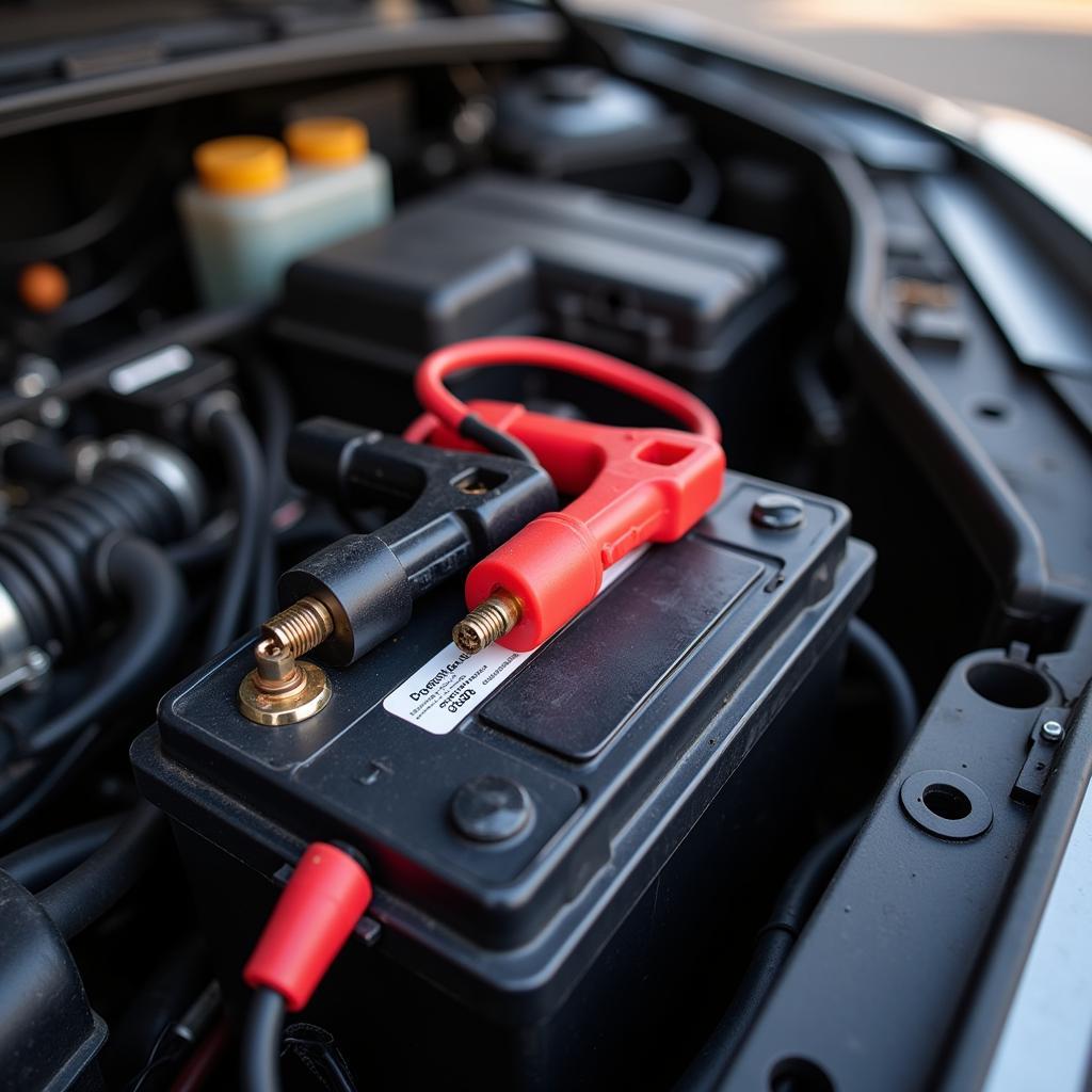 Car Battery With Jumper Cables