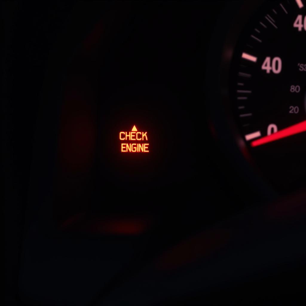 Car Dashboard with Check Engine Light Illuminated