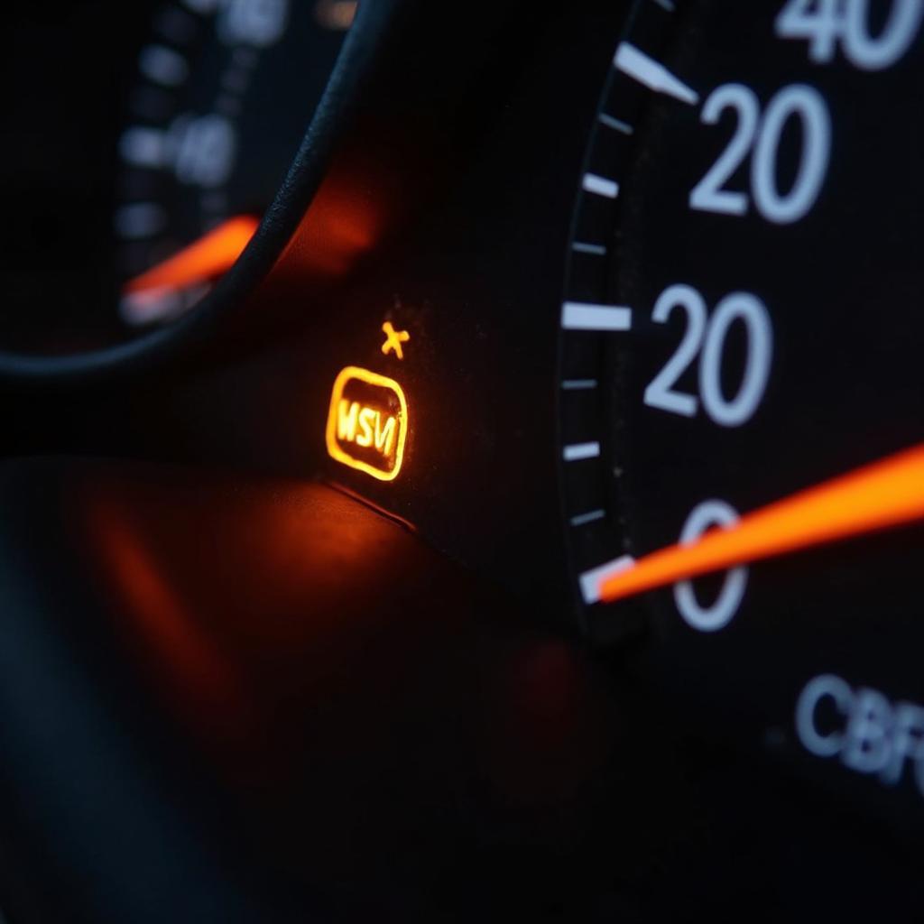 Car dashboard with the check engine light illuminated