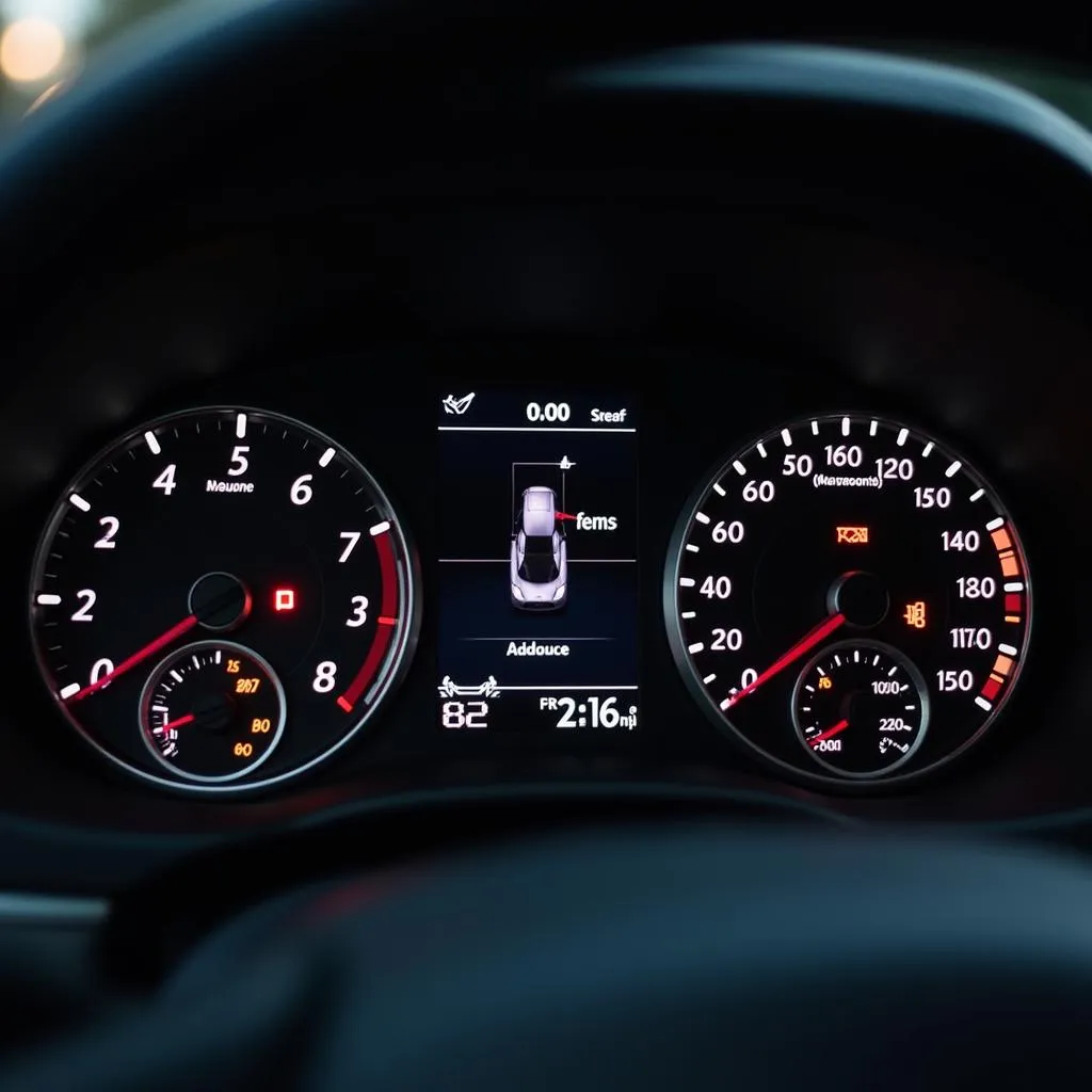 Car dashboard with diagnostic information displayed