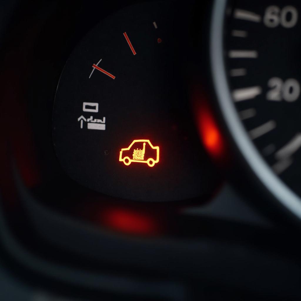 Car Dashboard with Illuminated Check Engine Light