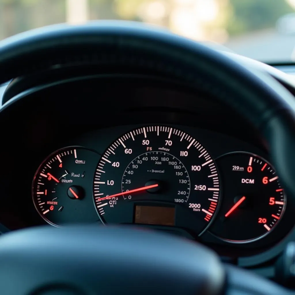 Car dashboard showing mileage