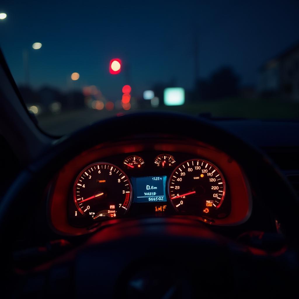 Car Dashboard with Radio and Warning Lights