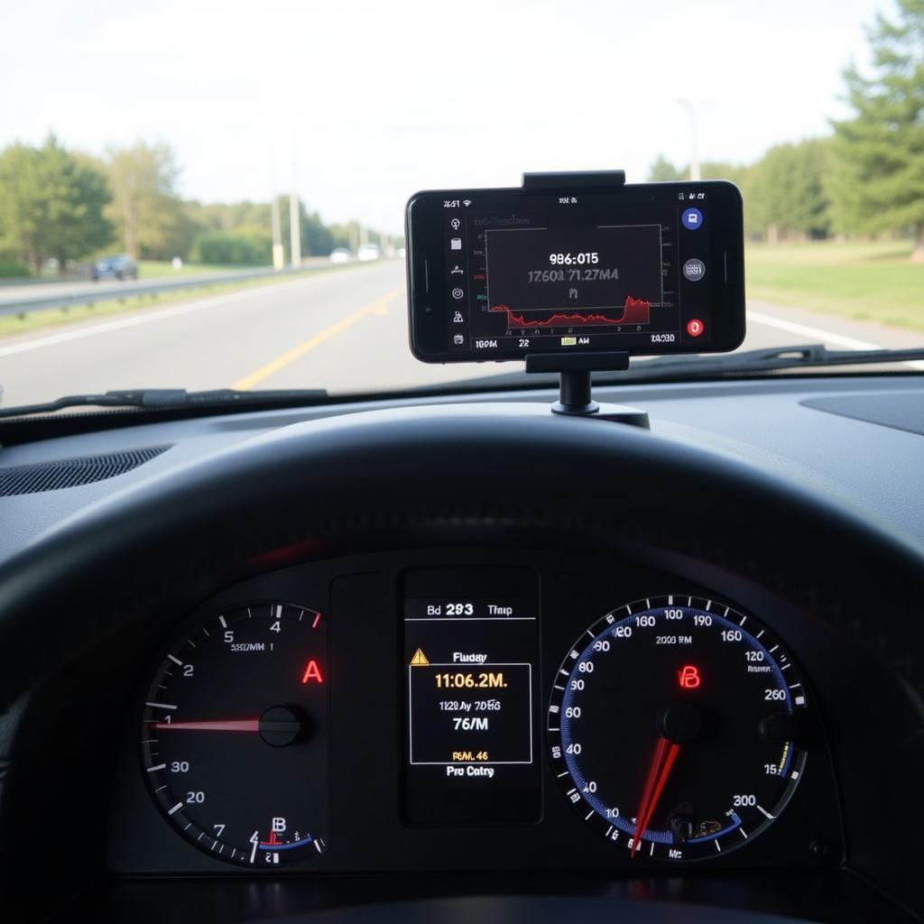 Car Dashboard with Torque Pro App Displaying Engine Data