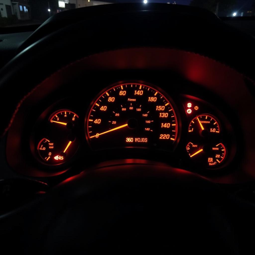 Car Dashboard with Warning Lights