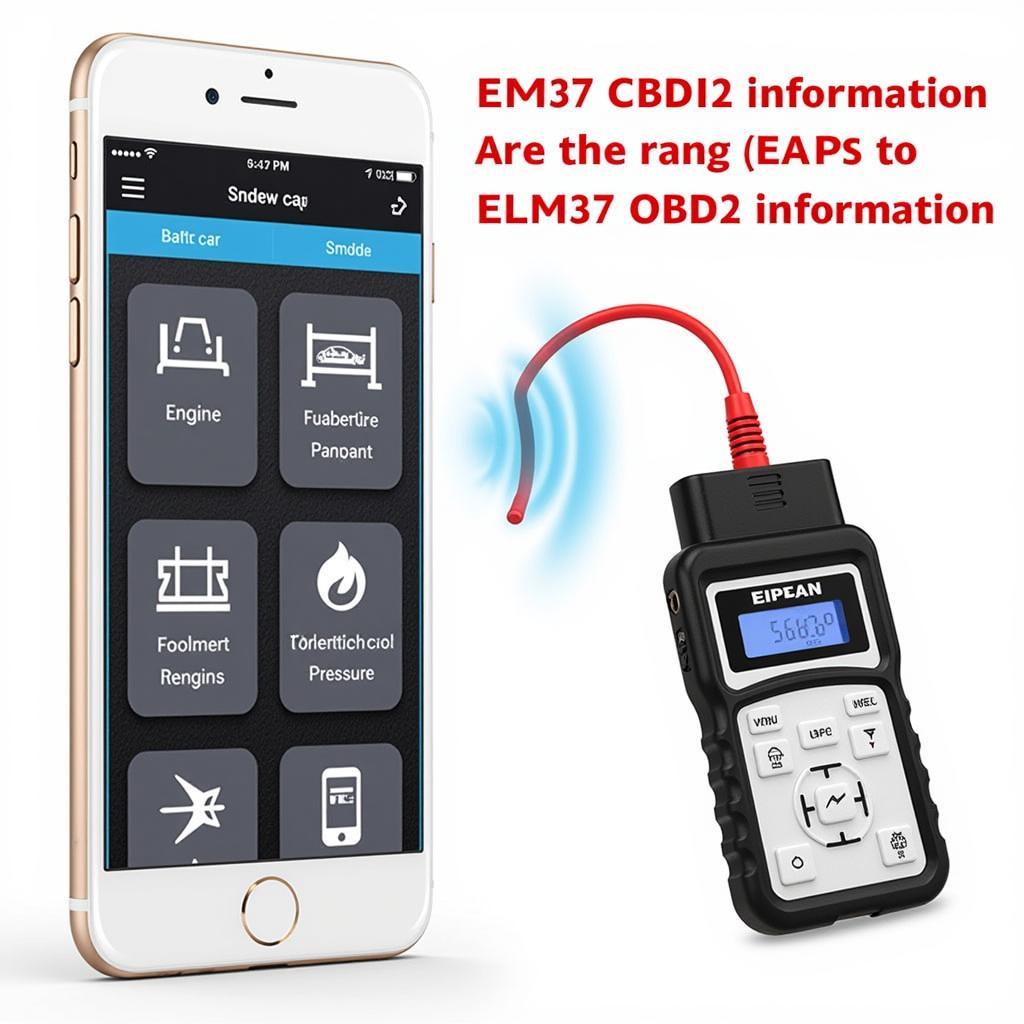 Smartphone displaying various car performance parameters like engine speed and coolant temperature using a car diagnostic app.