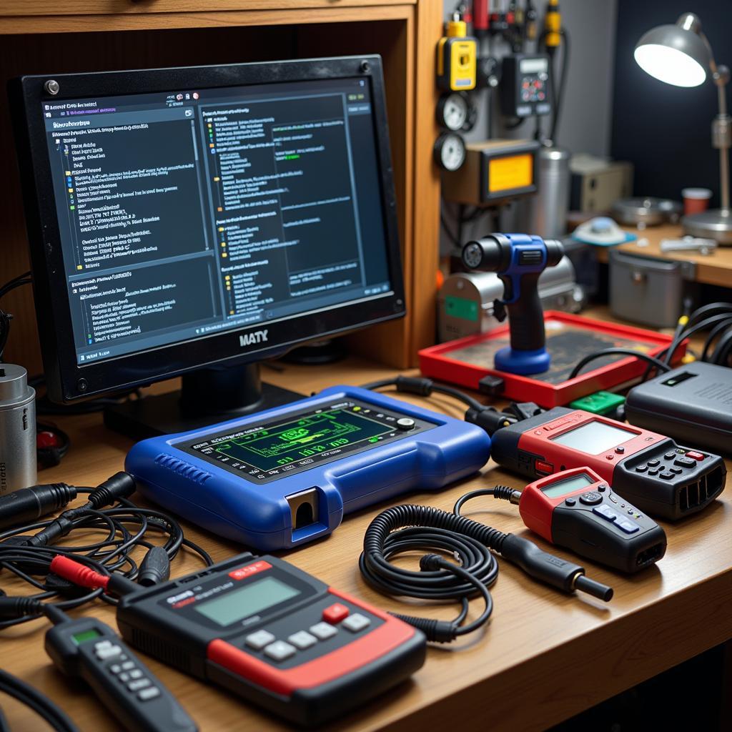 An assortment of diagnostic tools essential for troubleshooting OBD2 Y CAN issues