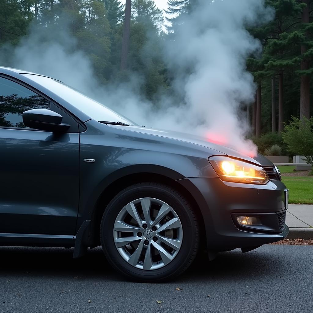 Car Engine Overheating on Road