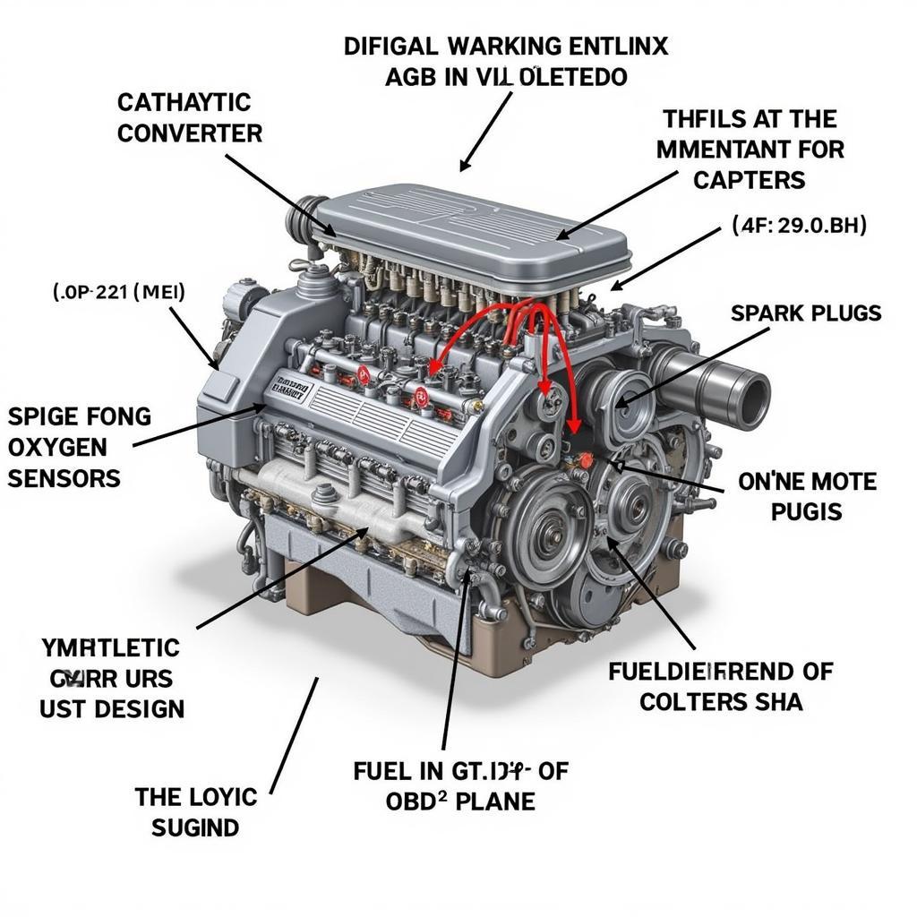 Car Engine with Highlighted Components