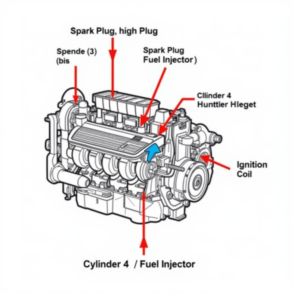 Car Engine with Highlighted Cylinder 4