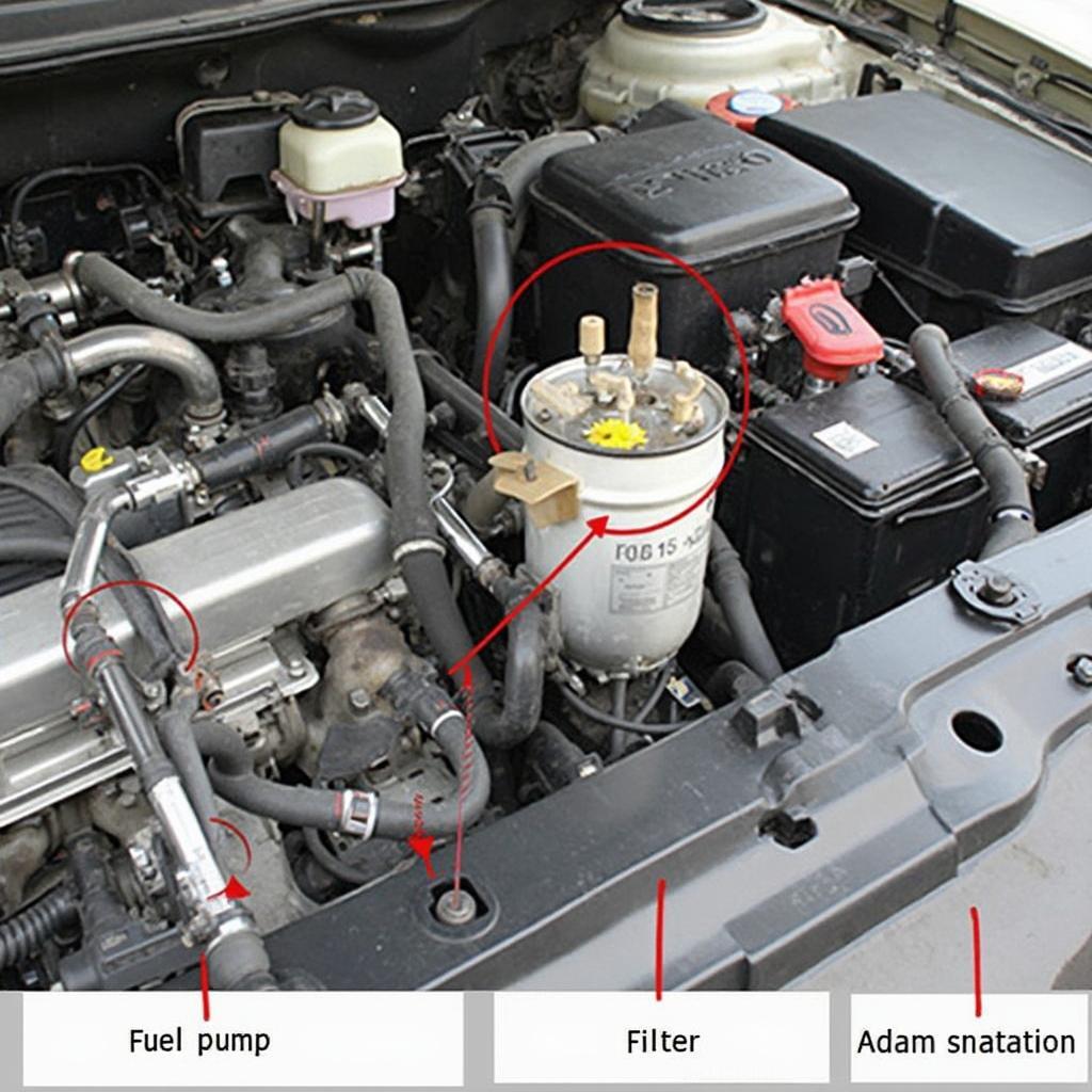 Car engine with the fuel pump highlighted