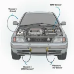 Car Engine with Highlighted Sensors