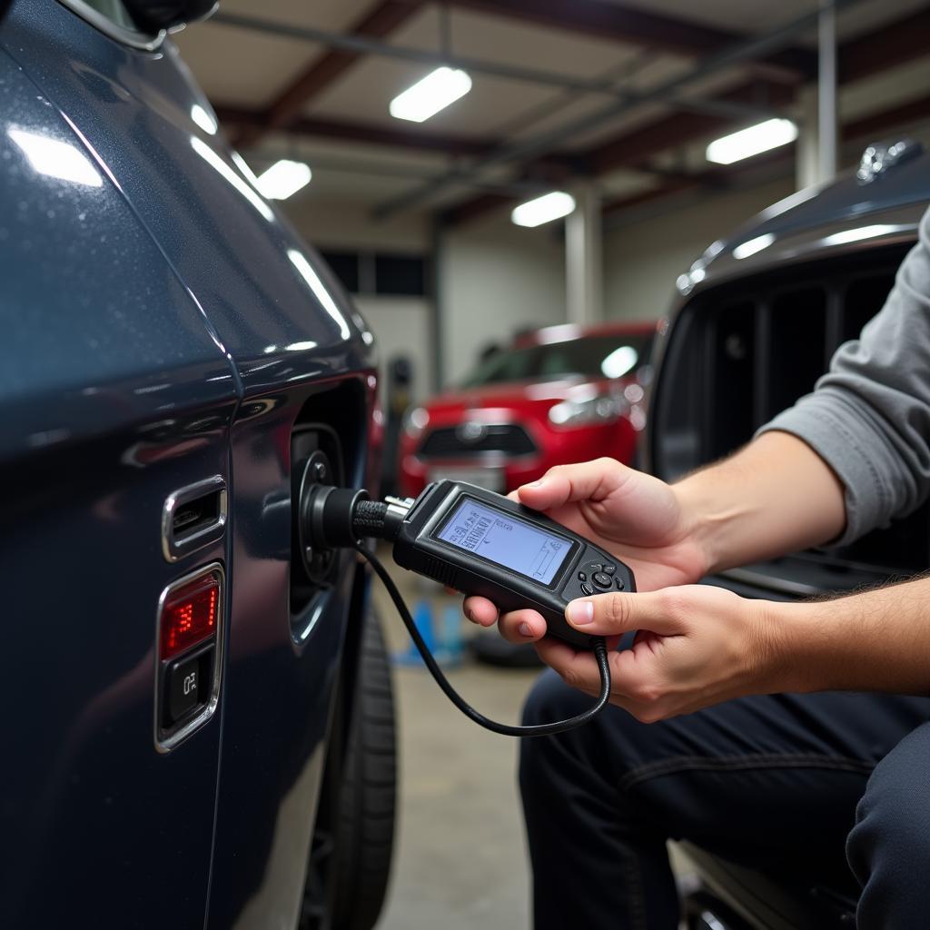 Car Enthusiast Using OBD2 Scanner