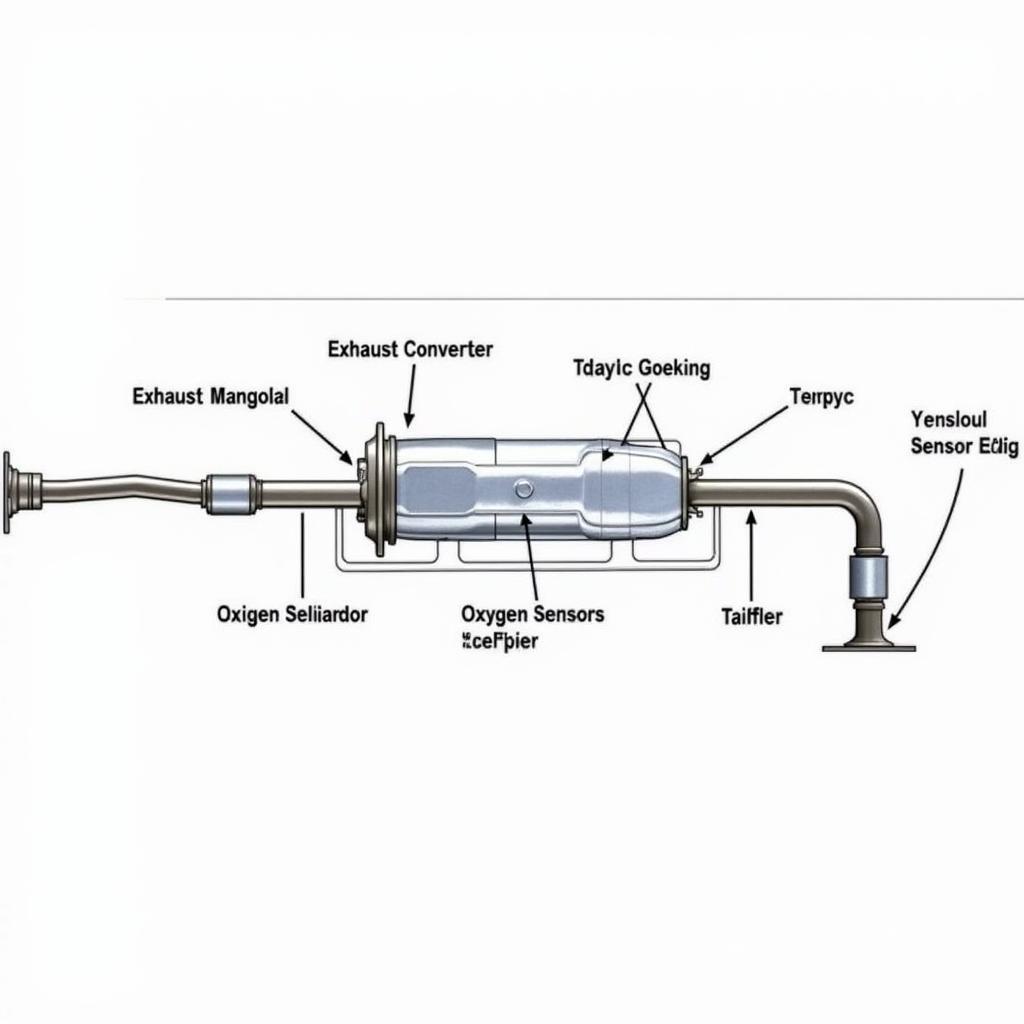 Diagram of a Car Exhaust System with Labeled Components