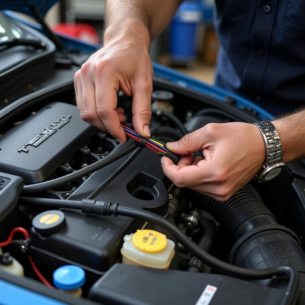 Mechanic Inspecting Car Wiring Harness