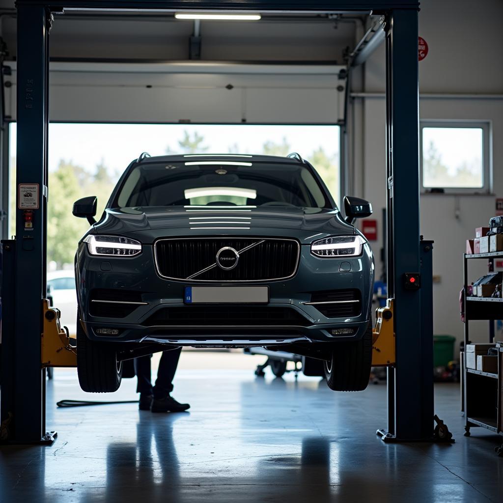 Car on Lift in Repair Shop