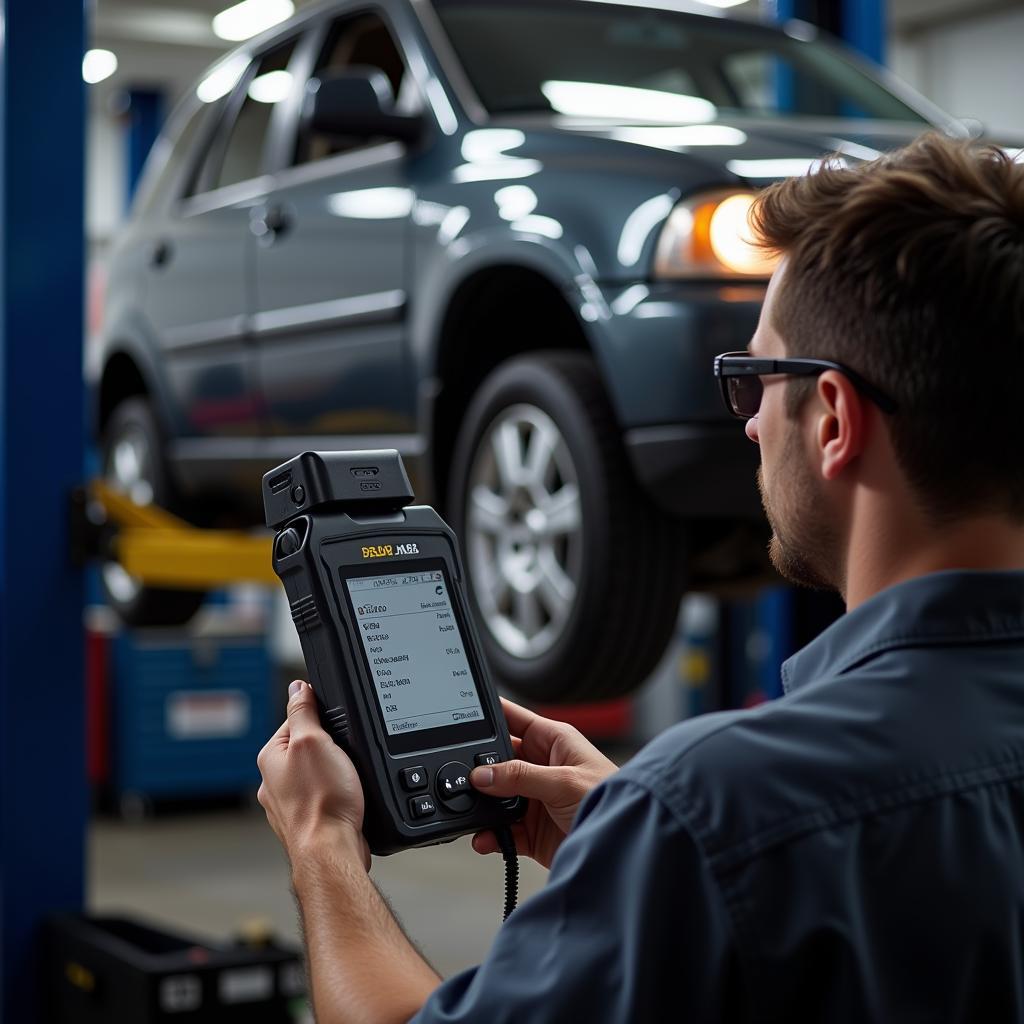 Mechanic Diagnosing Car with OBD2 Scanner