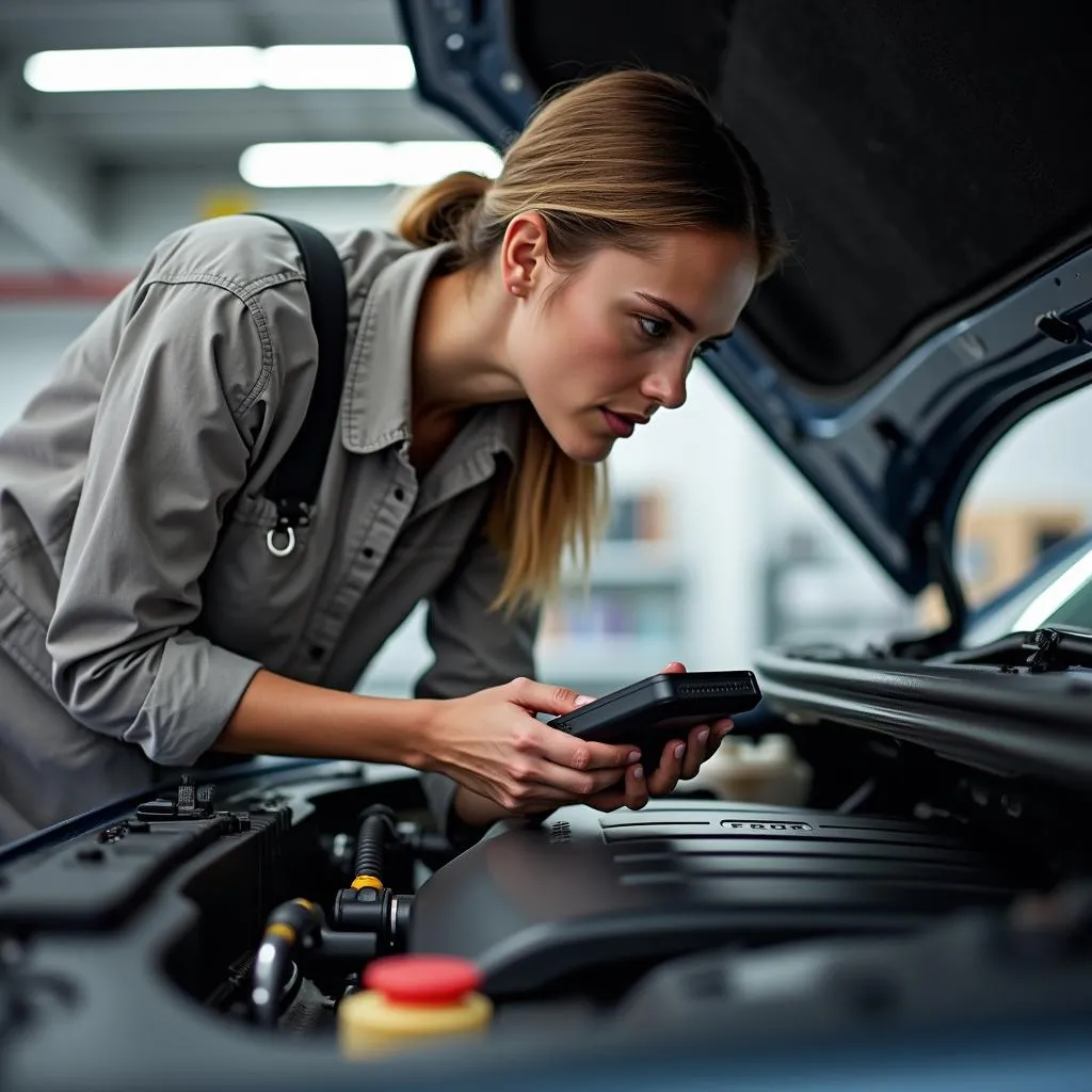 Car owner checking the engine bay after using an OBD2 scanner