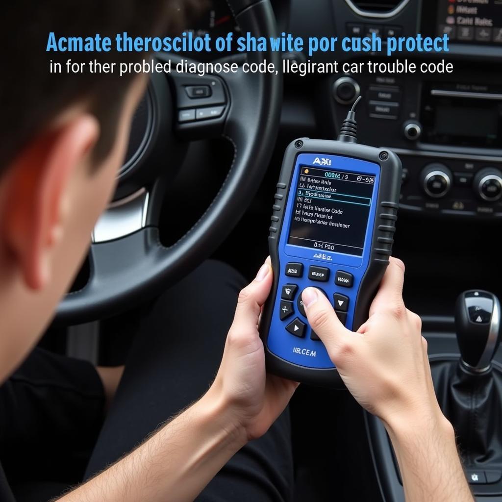 A car owner using an AXI OBD2 scanner to diagnose a car problem.