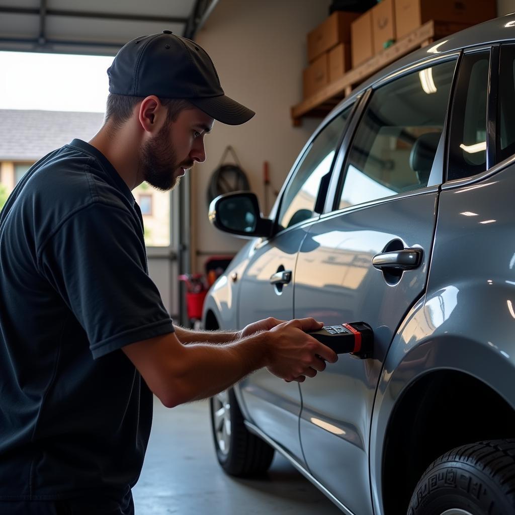 Car Owner Using OBD2 Scanner at Home