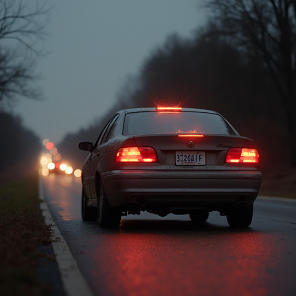 Car pulled over on the side of the road with hazard lights flashing