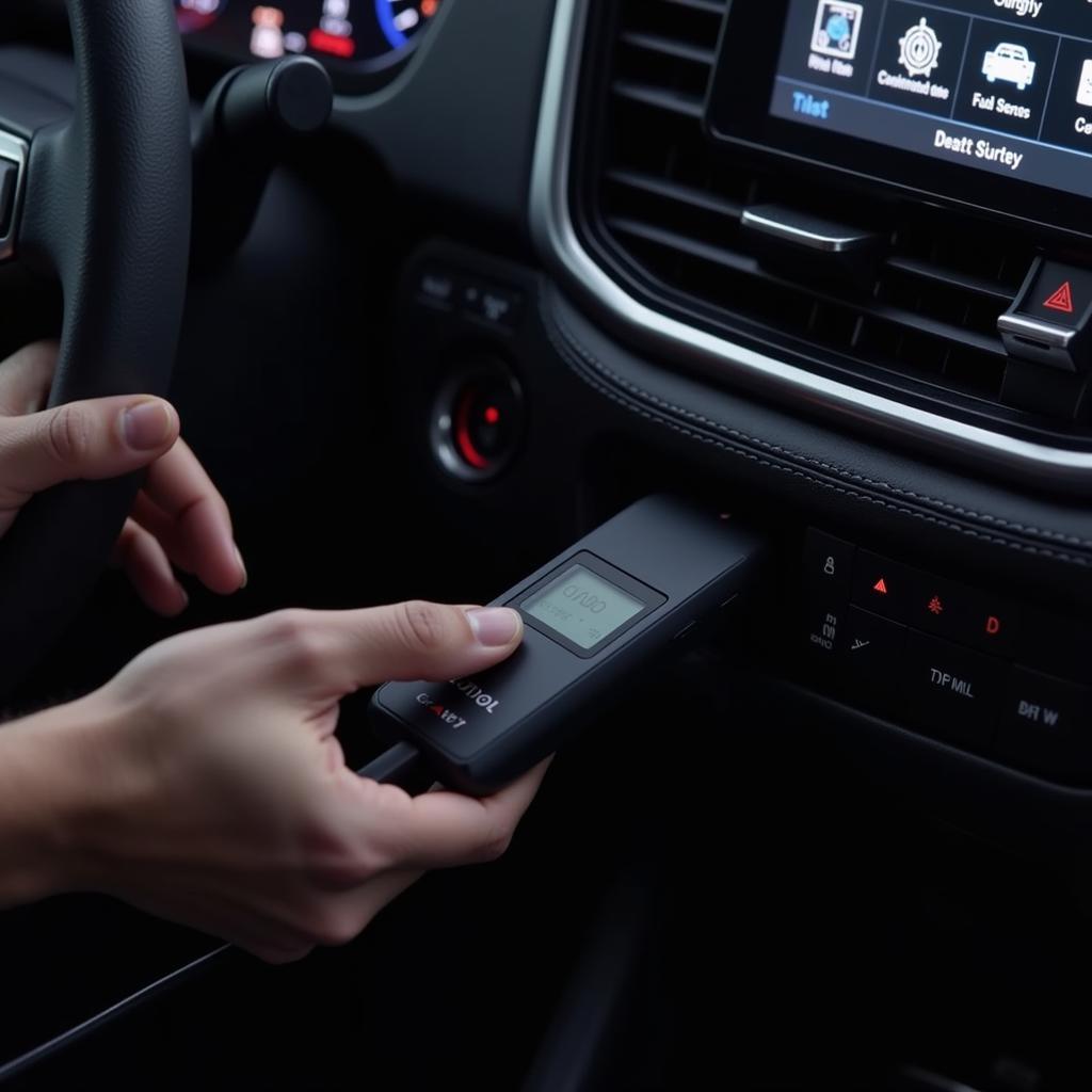 Carly OBD2 scanner connected to a car's OBD2 port