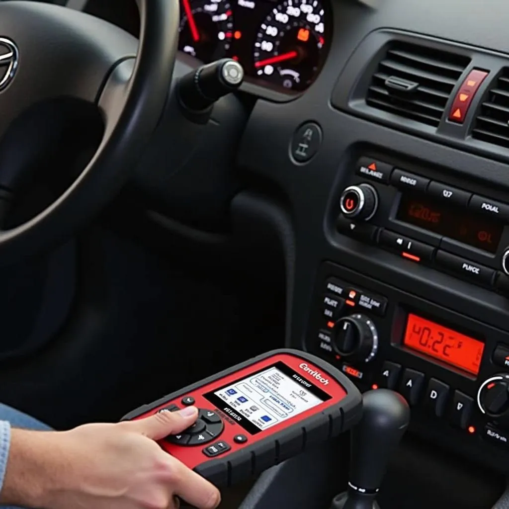 Centech OBD2 scanner connected to a 2003 Mazda 6 dashboard