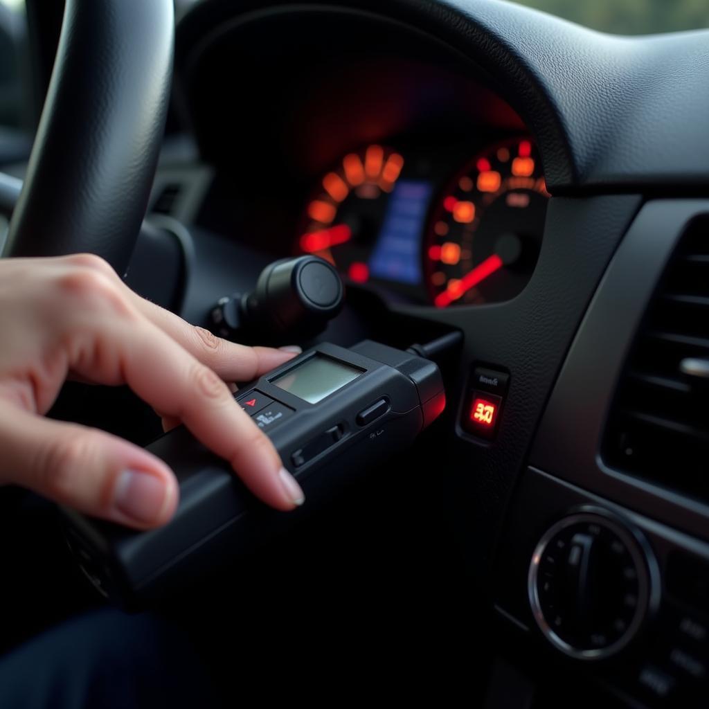 Cheap OBD2 scanner connected to a car