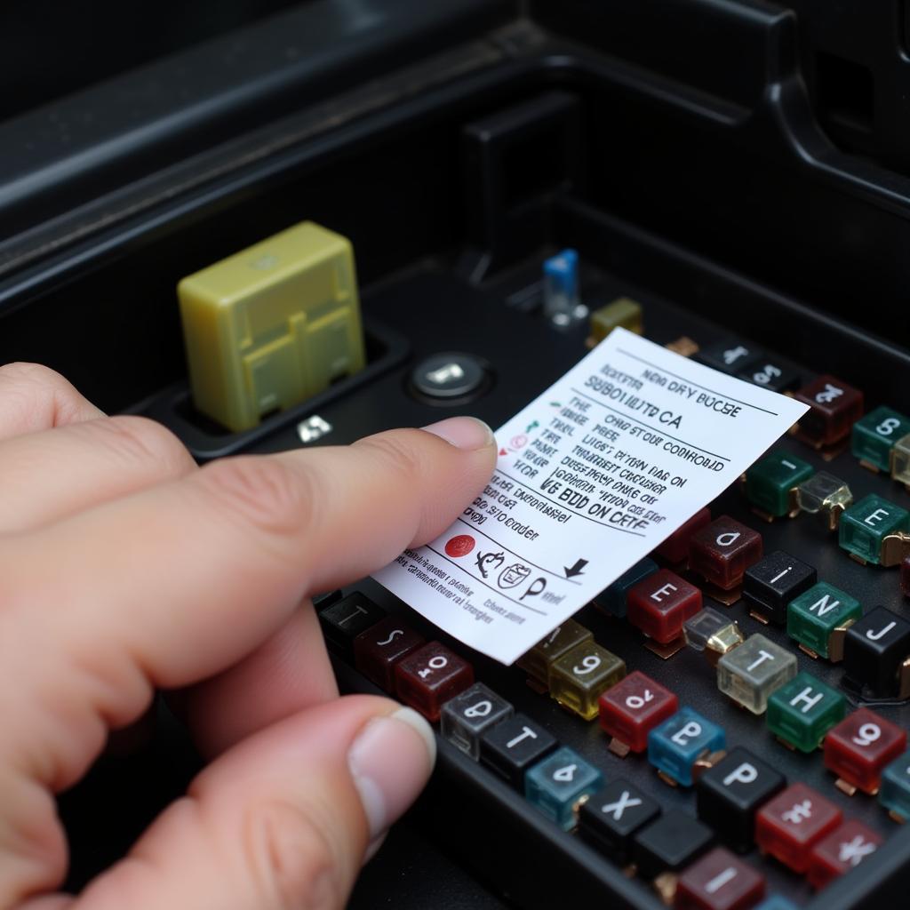 A person inspecting the fuse box in their car