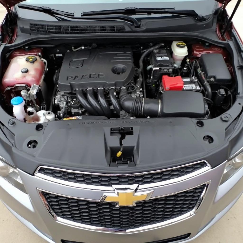 Chevy Cruze Engine Bay with Coolant Components Highlighted