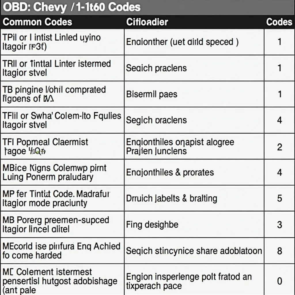 Chevy Tahoe OBD2 Code Chart