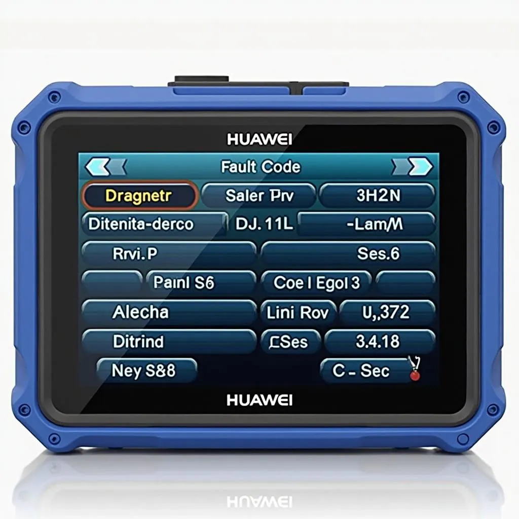 Close-up of Huawei DA3100 OBD2 scanner display showing diagnostic information