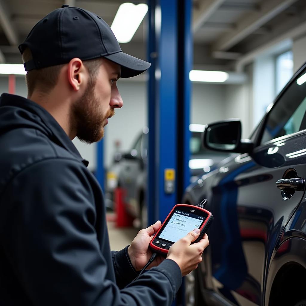 Mechanic using CNET-reviewed OBD2 scanner