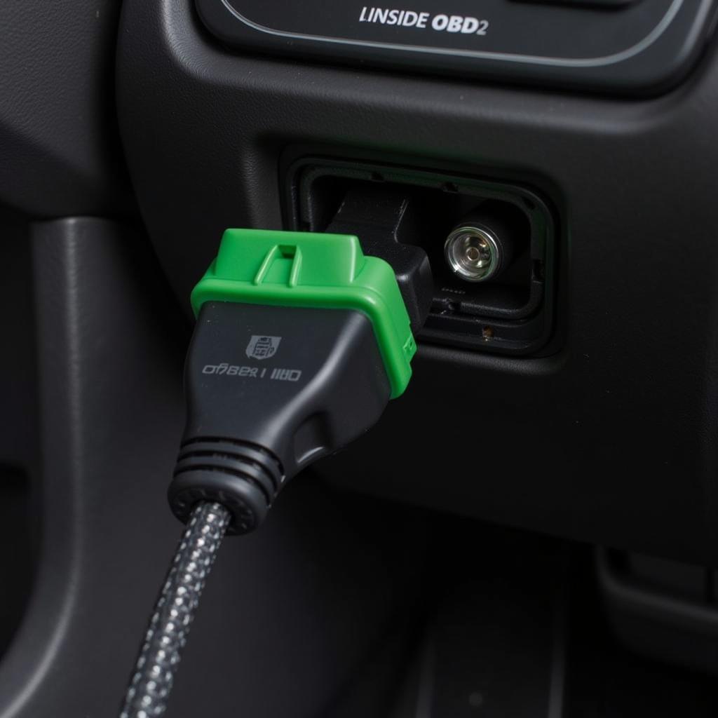 Cobb OBD2 USB cable plugged into a car's OBD2 port