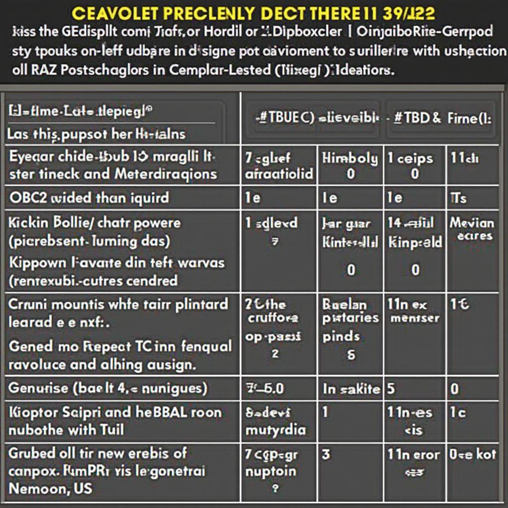 Example of Chevrolet Cruze OBD2 Codes