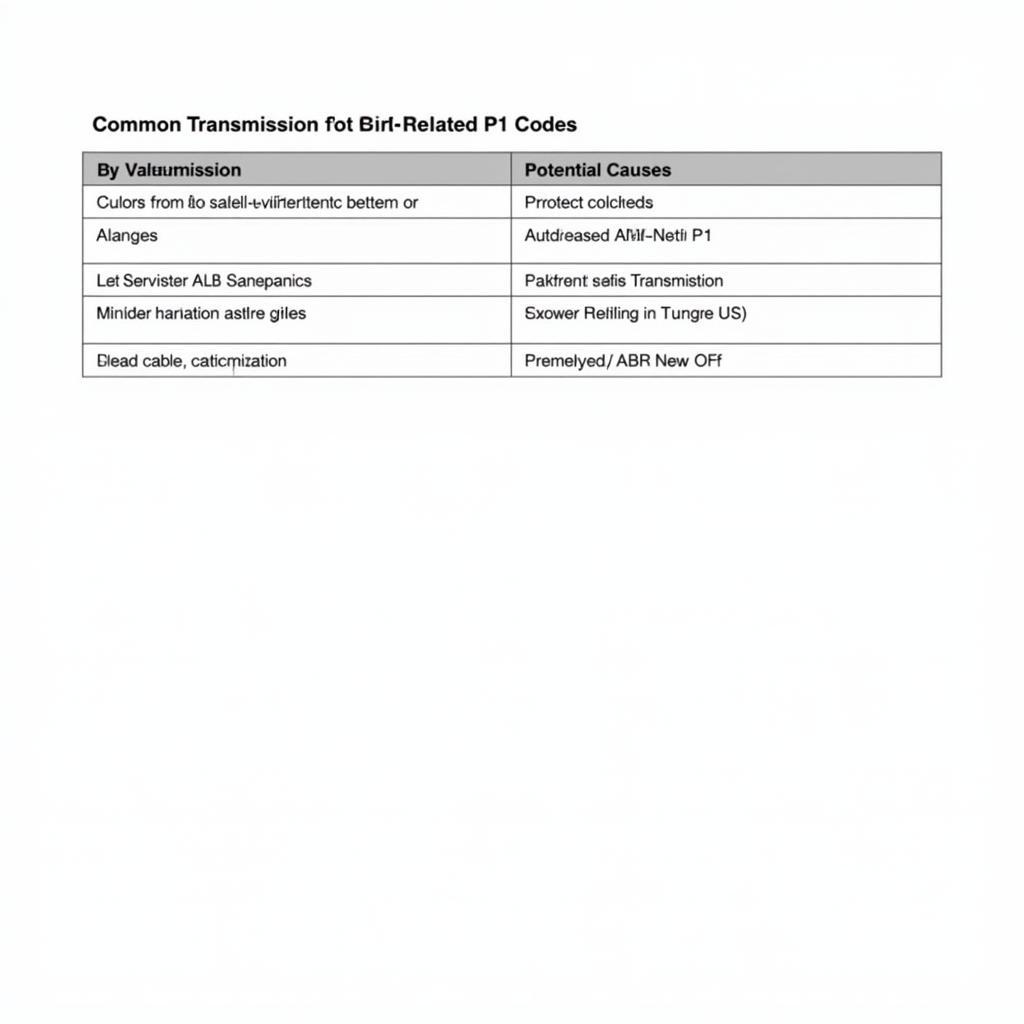 Table of Common Trans ABS P1 Codes