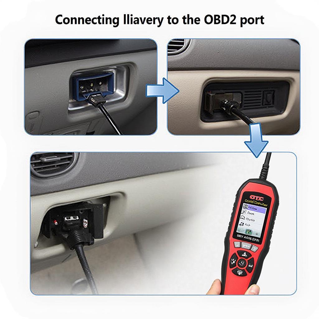 Connecting an OTC OBD2 scan tool to the OBD2 port of a vehicle