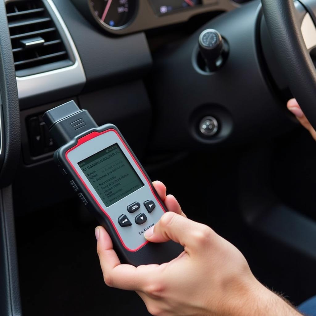 Person Using an OBD2 Scanner