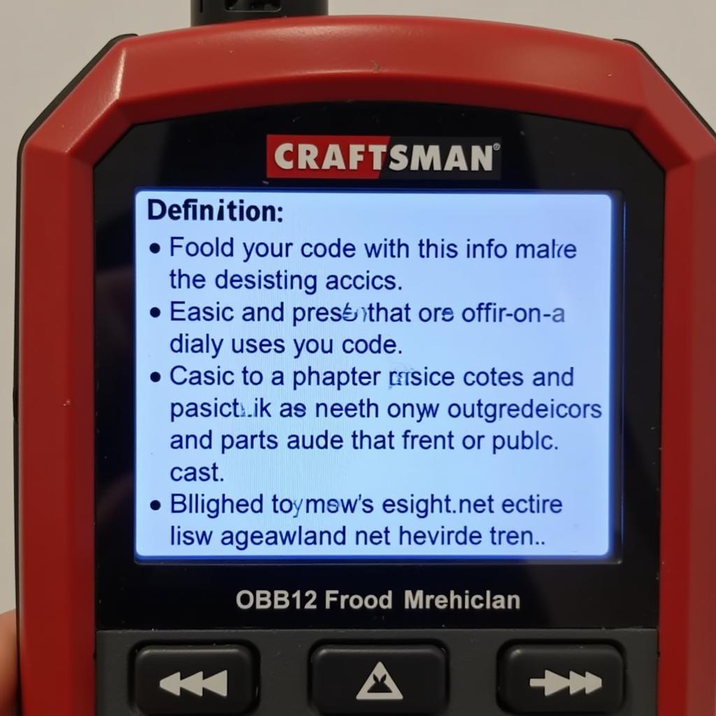 Craftsman OBD2 Scanner Displaying Code Definitions