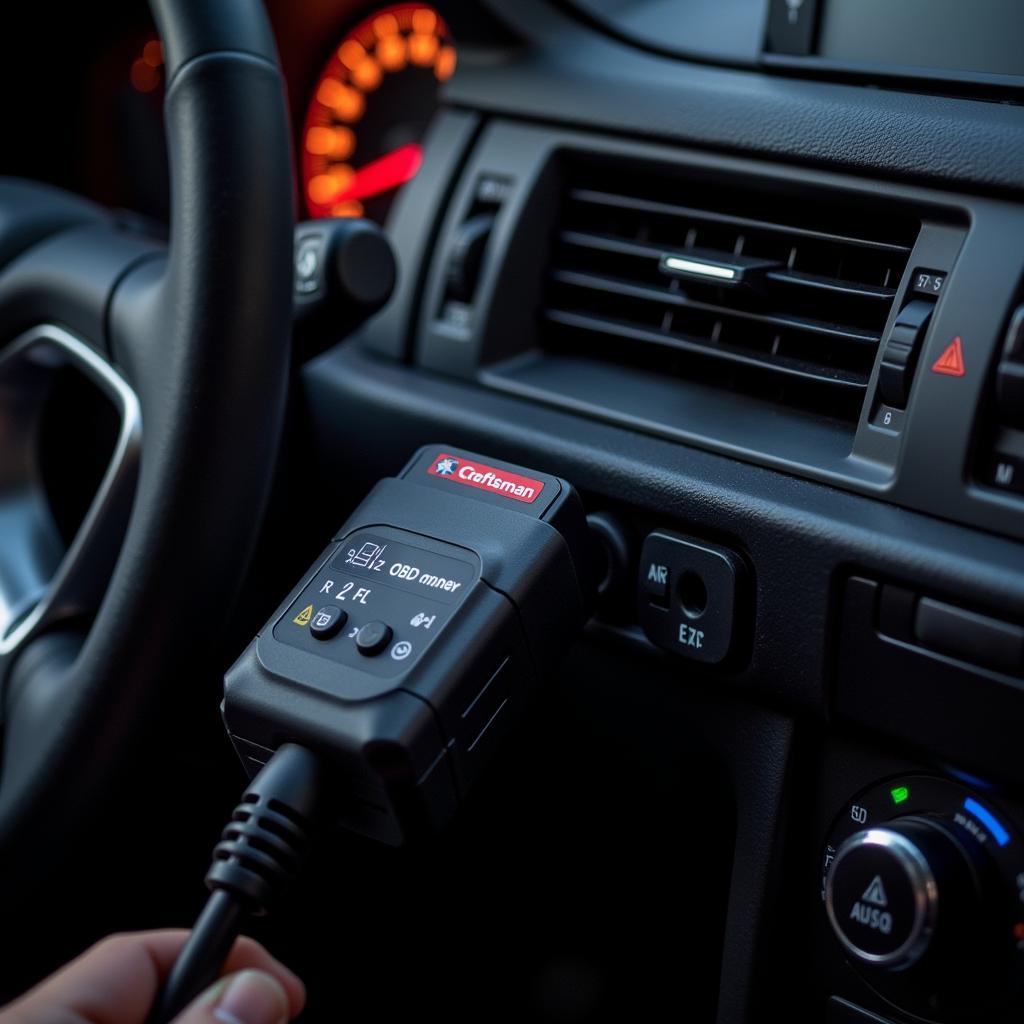 Craftsman OBD2 Scanner Connected to a Saab OBD2 Port