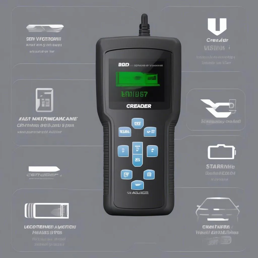 Creader 3001 OBD2 scanner plugged into a BMW's OBD2 port.