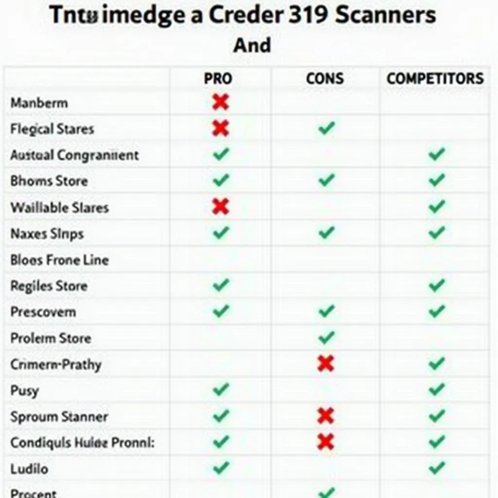 Creader 319 OBD2 Scanner - Comparison Table