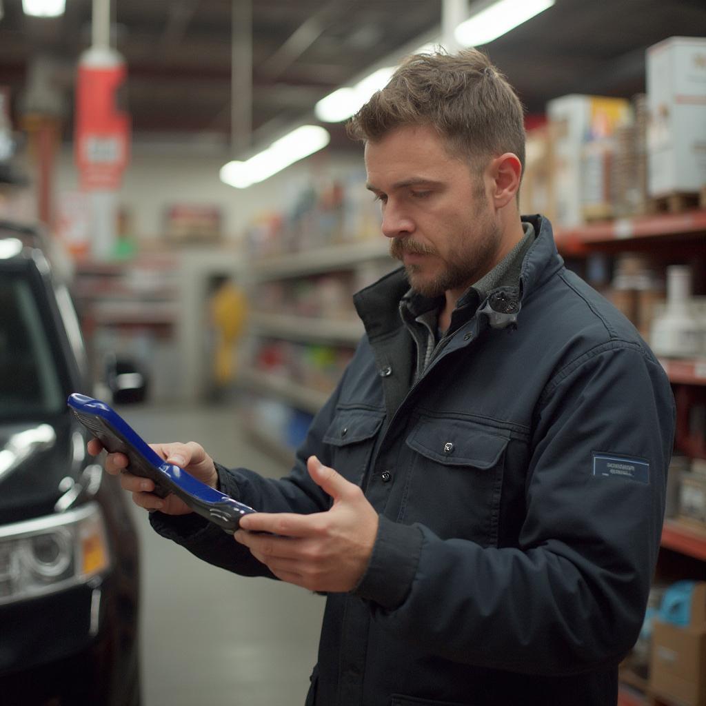 Customer Examining an OBD2 Scanner