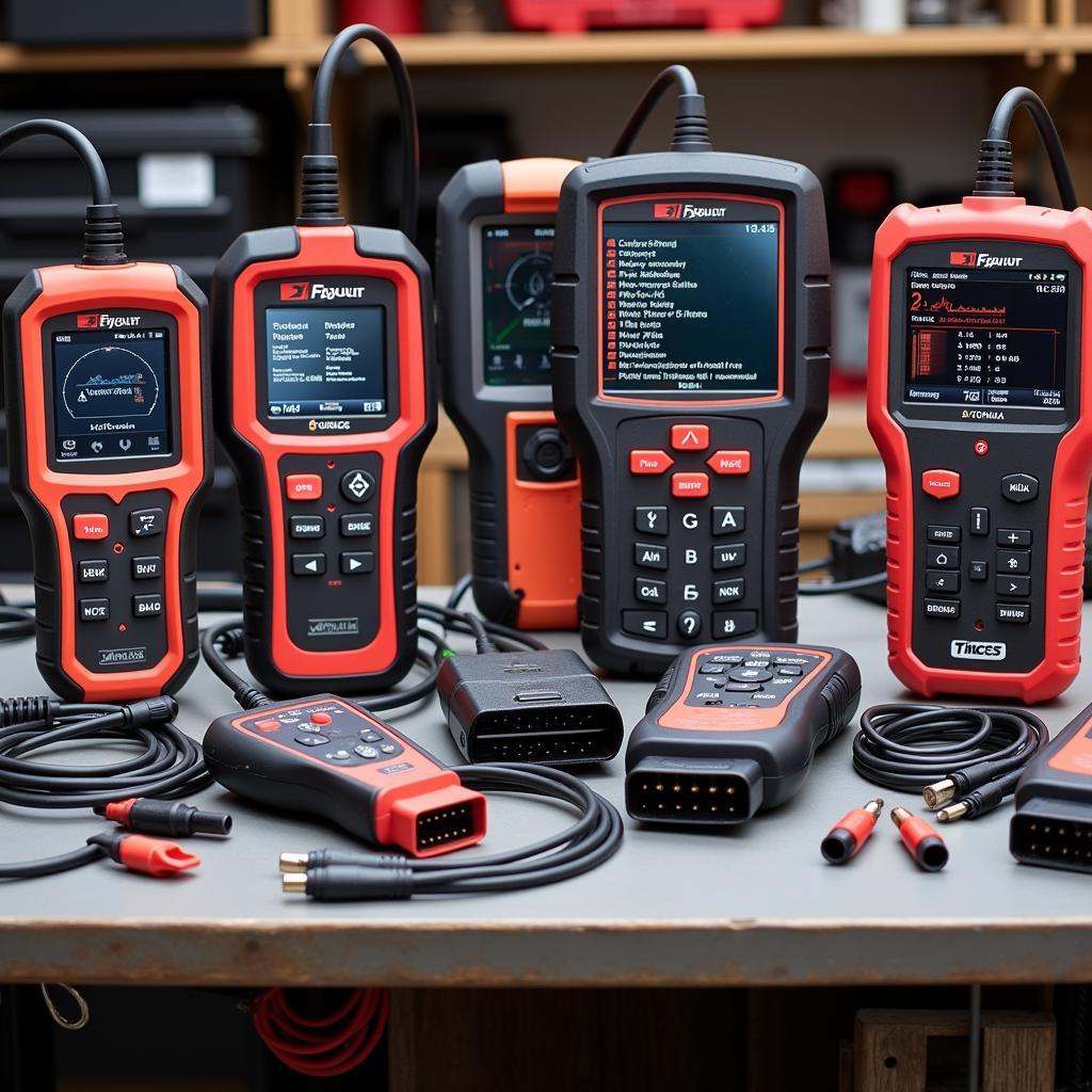 Various OBD2 Scan Tools on a Workbench