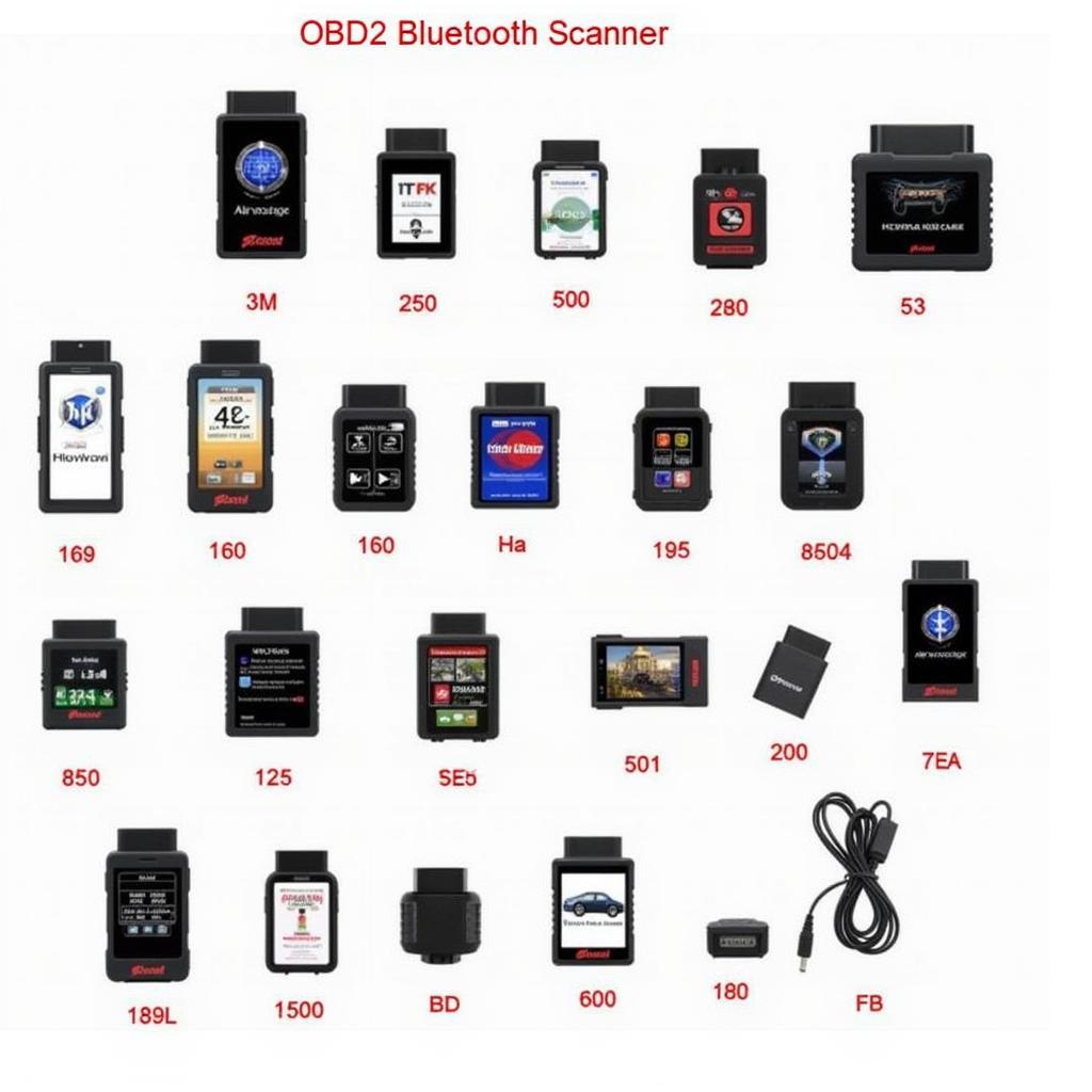 Various OBD2 Bluetooth scanners on display