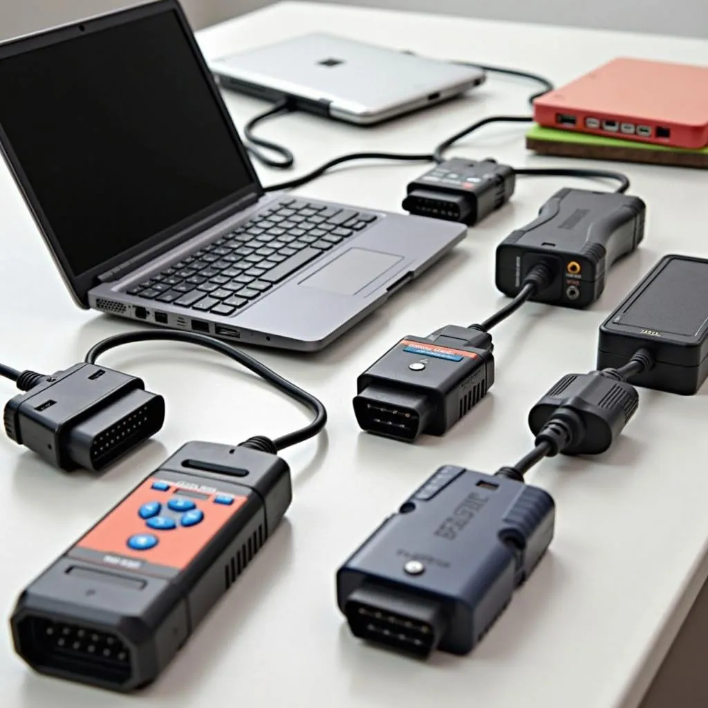 Various OBD2 Scanner Models Displayed on a Table