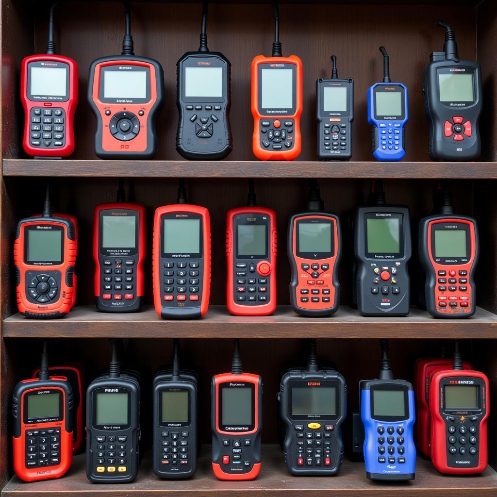 Various Types of OBD2 Scanners on Display in a Mexican Auto Parts Store